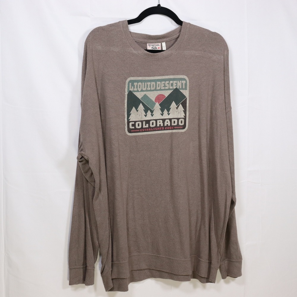 Techstyles Liquid Descent Colorado 2XL Brown Mens Gorpcore Graphic Pullover